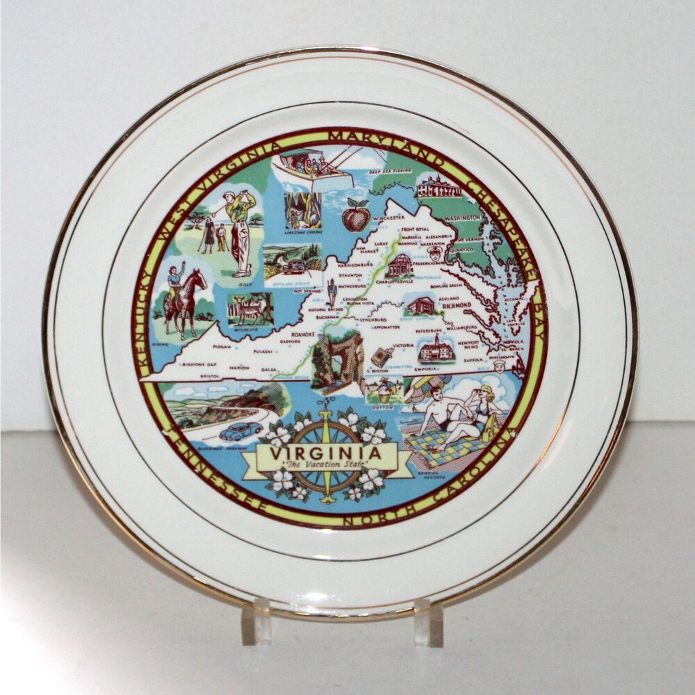 Vintage Virginia state Souvenir Plate Taylor Smith & Taylor porcelain TST MCM
